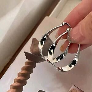 Sterling Silver Twisted Oval Hoop Earrings Women's Boho Christmas Birthday Gift